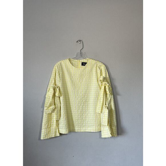 Style Mafia Gingham Yellow White Picnic Top Preppy Size Small Bow Sleeve READ - Picture 1 of 9